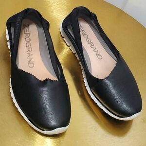 COLE HAAN Zerogrand Sporty Flats Black Leather Women's Slip-on Shoes Sz 7.5 B 🌴